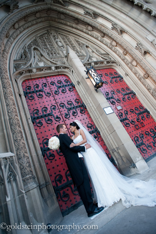 Fairmont Hotel Wedding: Bride and Groom in Front of Church Doors