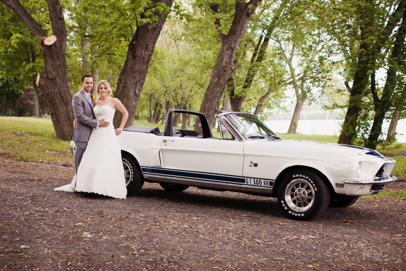 The Links Bloomsburg Wedding Newlyweds with GT 500 Shelby Mustang