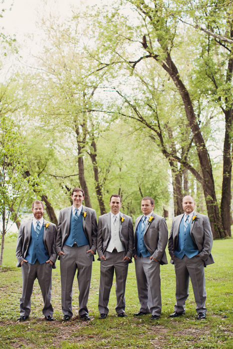 The Links Bloomsburg Wedding with Groom and Groomsmen Dressed in Gray and Blue Tuxedos