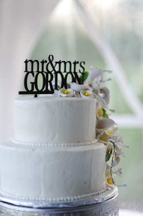 The Links Bloomsburg Wedding White Wedding Cake with Flowers and Name Topper
