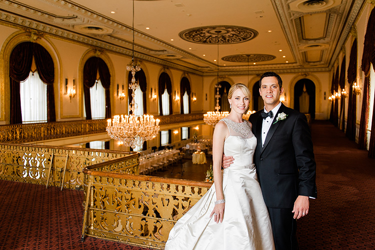 Omni William Penn Wedding Couple Posing in Ballroom Before Reception