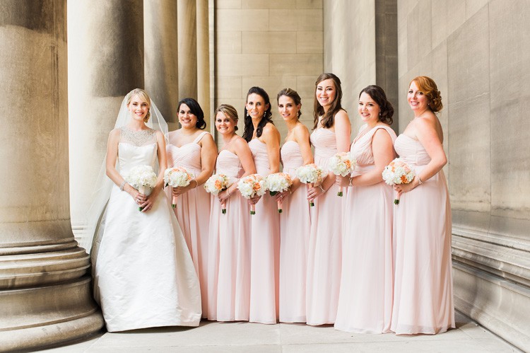 Omni William Penn Wedding Classic Bride with her Vintage Styled Bridesmaids