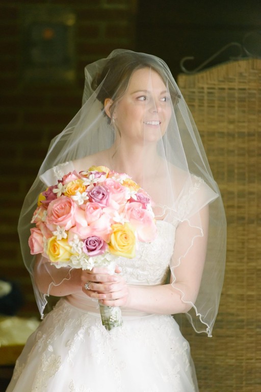 Circuit Center Ballroom Wedding - Bride with Waist-Length Veil and Bouquet