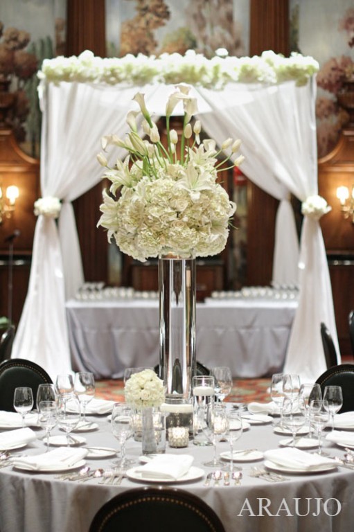 Duquesne Club Wedding Reception: White Reception Table Centerpieces 
