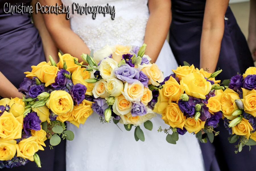 Hopwood Social Hall Wedding - Bridesmaids Yellow and Purple Bouquets