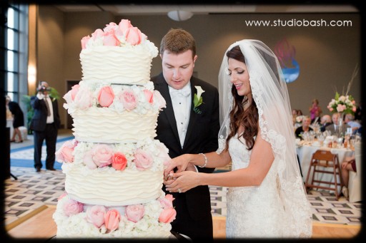 Power Center Ballroom Pittsburgh Wedding Reception - Couple Cutting White Cake