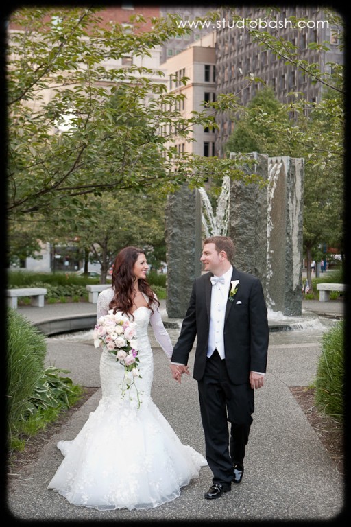 Power Center Ballroom Pittsburgh Wedding - Bride and Groom Holding Hands in Park