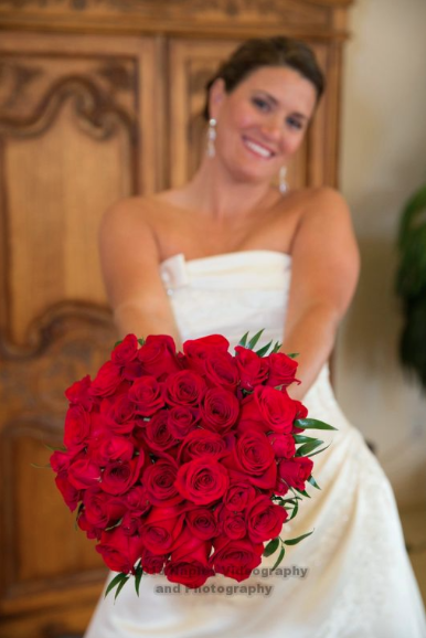 Golf Lodge at the Quarry Naples Wedding - Smiling Bride Huge Red Roses
