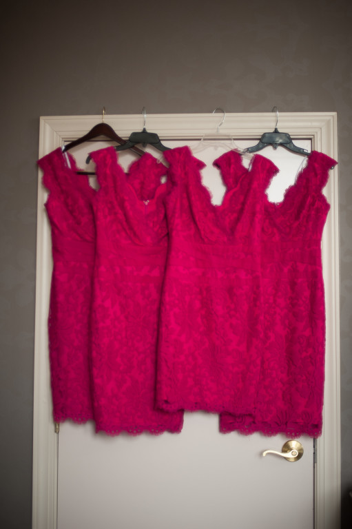 The Club at Nevillewood Wedding: Hot Pink Lace Bridesmaid Dresses