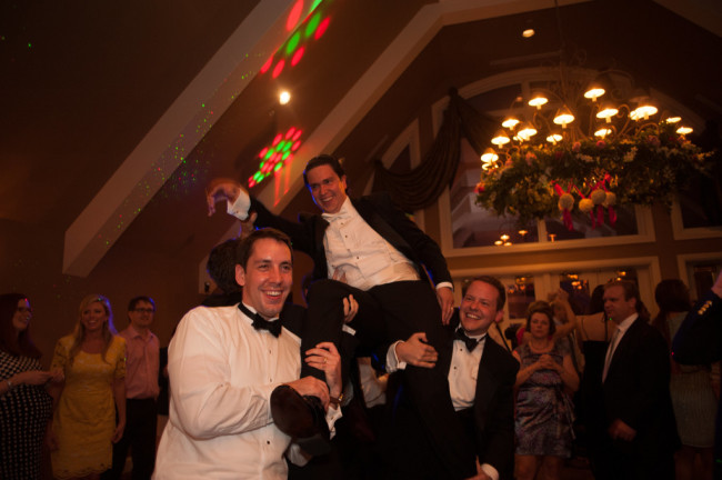 The Club at Nevillewood Wedding Reception: Groom Celebrating With Groomsmen