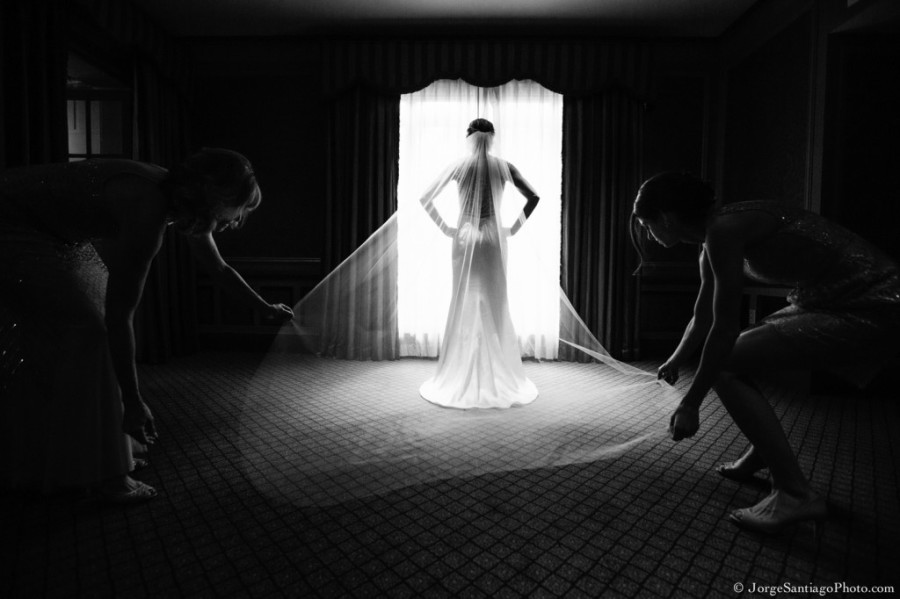 Duquesne University Ballroom Wedding - Maid of Honor Arranging Veil