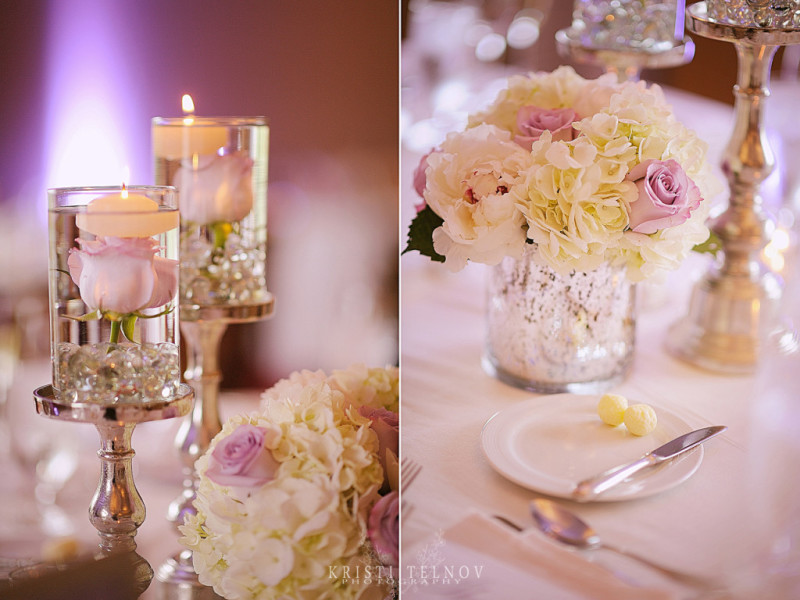 Renaissance Hotel Pittsburgh Wedding Reception: Pink and White Floral Arrangements