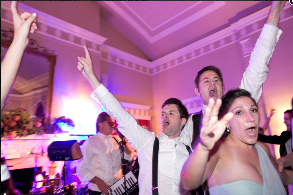 Fox Chapel Golf Club Pittsburgh Wedding Guests Singing with Live Band at Reception