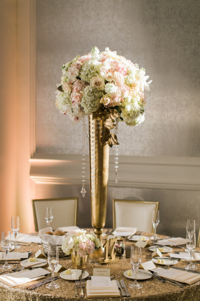 Hotel Monaco Wedding Gold Vase Centerpiece